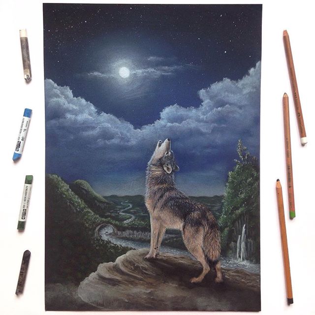 Der Wolf heult den Mond an
