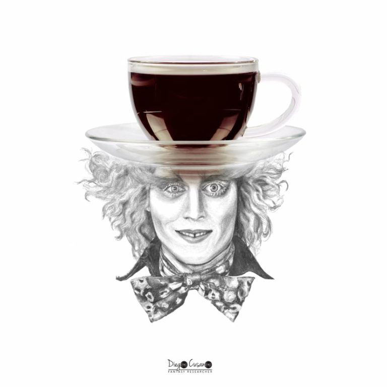 Eine Tasse Kaffee auf dem Kopf eines Menschen