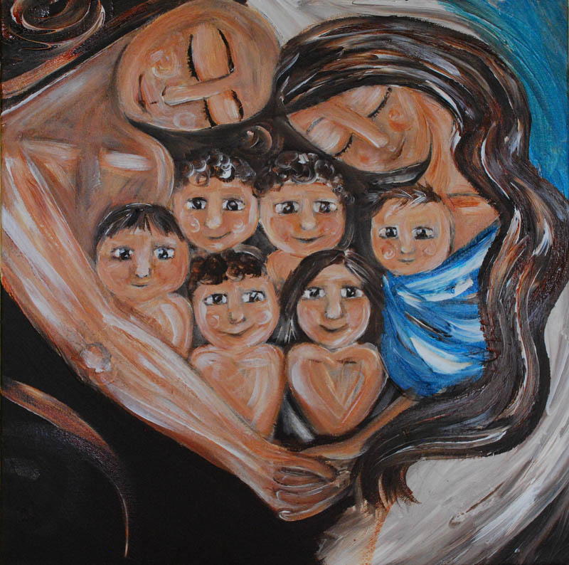 Mutter, Vater und sechs Kinder