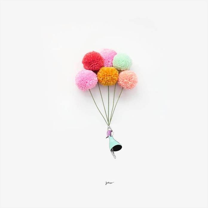 Mädchen mit Luftballons aus Wolle