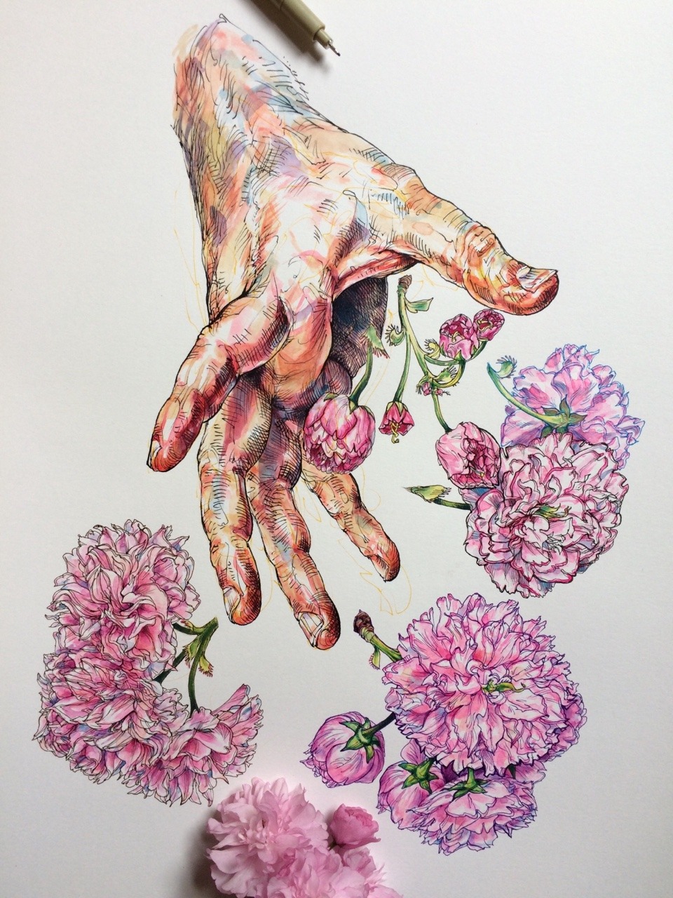 Blumen und Hände in der Kunst von Noel Badget Pugh