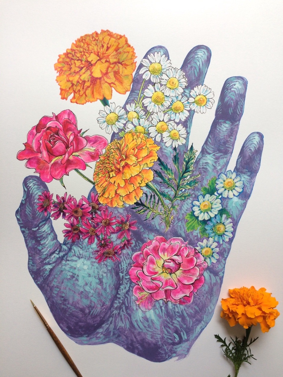 Blumen und Hände in der Kunst von Noel Badget Pugh