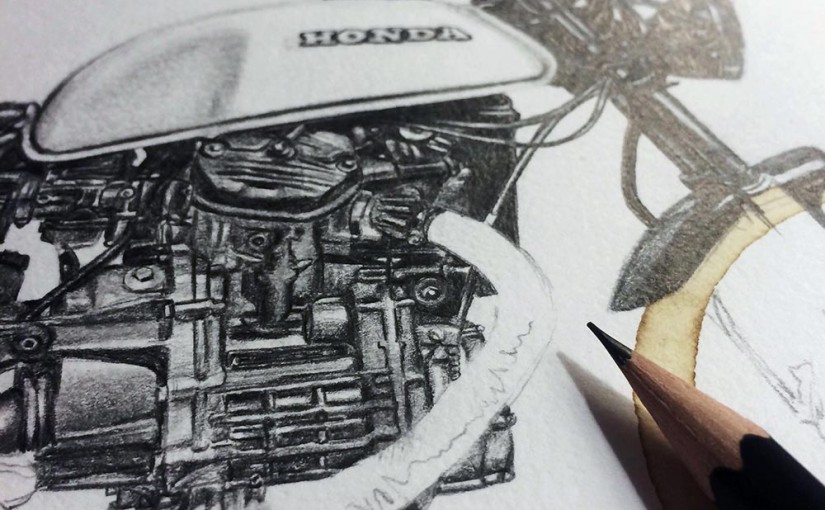 Motorrad-Zeichnungen mit Kaffeeflecken von Carter Asmann